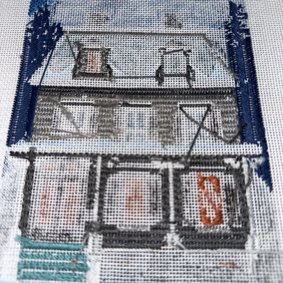 Peter Ashe Hand-Painted Needlepoint Canvas Victorian House Snowy Incomplete - Picture 5 of 16